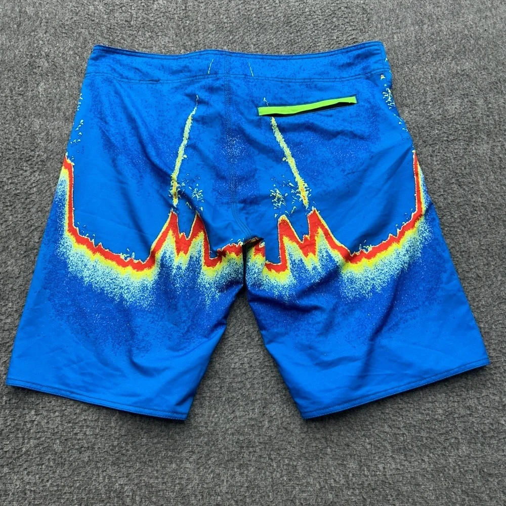 Pelagic Board Shorts Mens 40 Fish Finder Vibrant Blue Sonar Trunks Bathing Suit